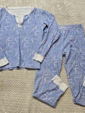The Beaufort Bonnet Co TBBC Blue White Waves Pima Cotton Long Sleeve PJs Sz 10